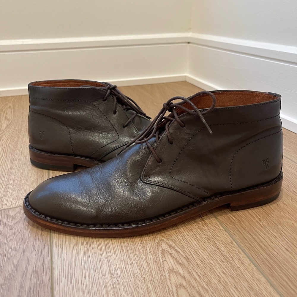 FRYE Boots Size 10 Chukka Dark Brown Gerberei Martin Full Leather Sole GM Paul